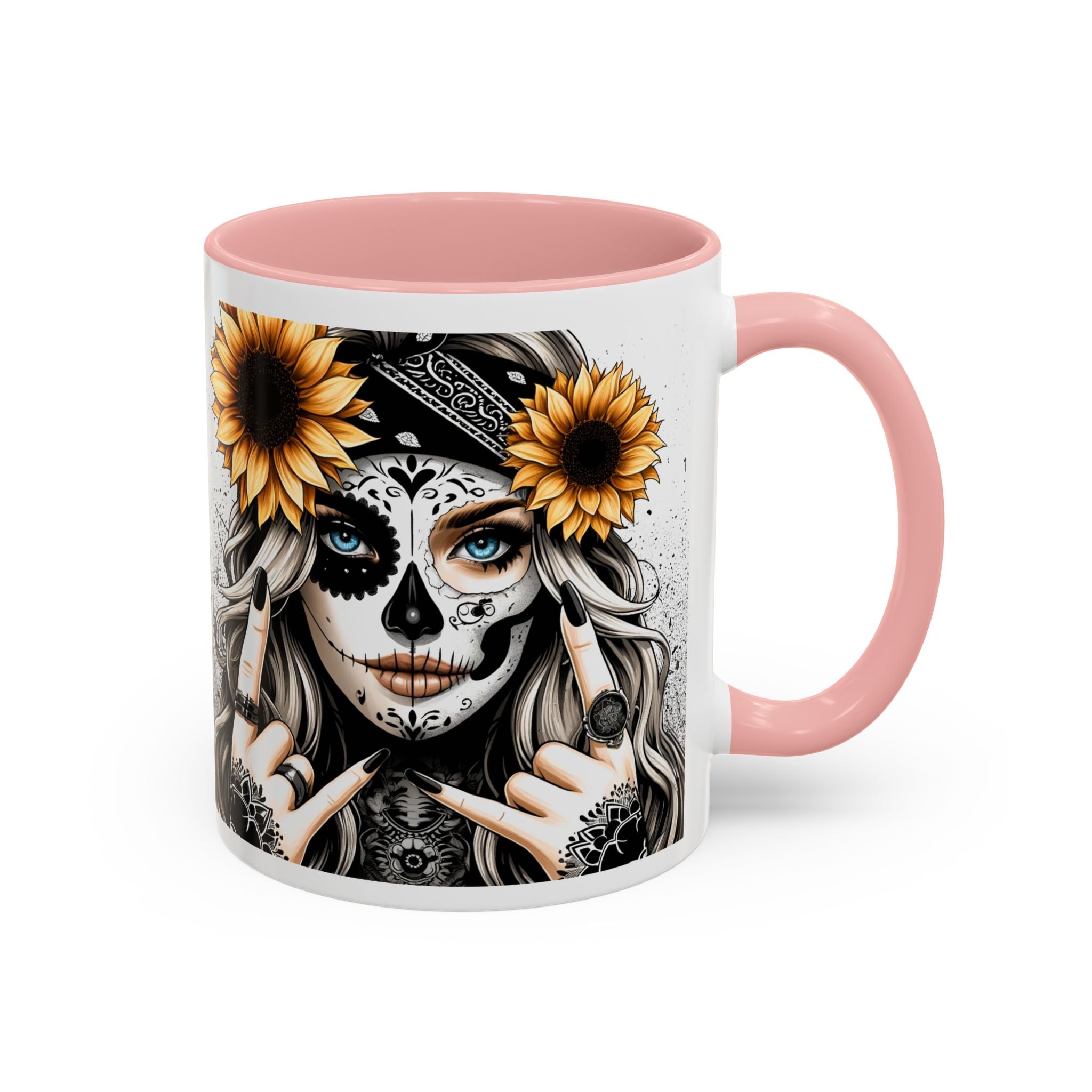 Sunflower Skull Accent Coffee Mug, Gothic Floral Mug, Unique Gift for Coffee Lovers, Boho Decor, Halloween Mug, Artful Drinkware