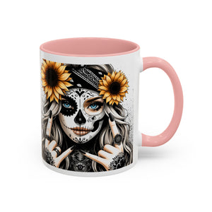 Sunflower Skull Accent Coffee Mug, Gothic Floral Mug, Unique Gift for Coffee Lovers, Boho Decor, Halloween Mug, Artful Drinkware