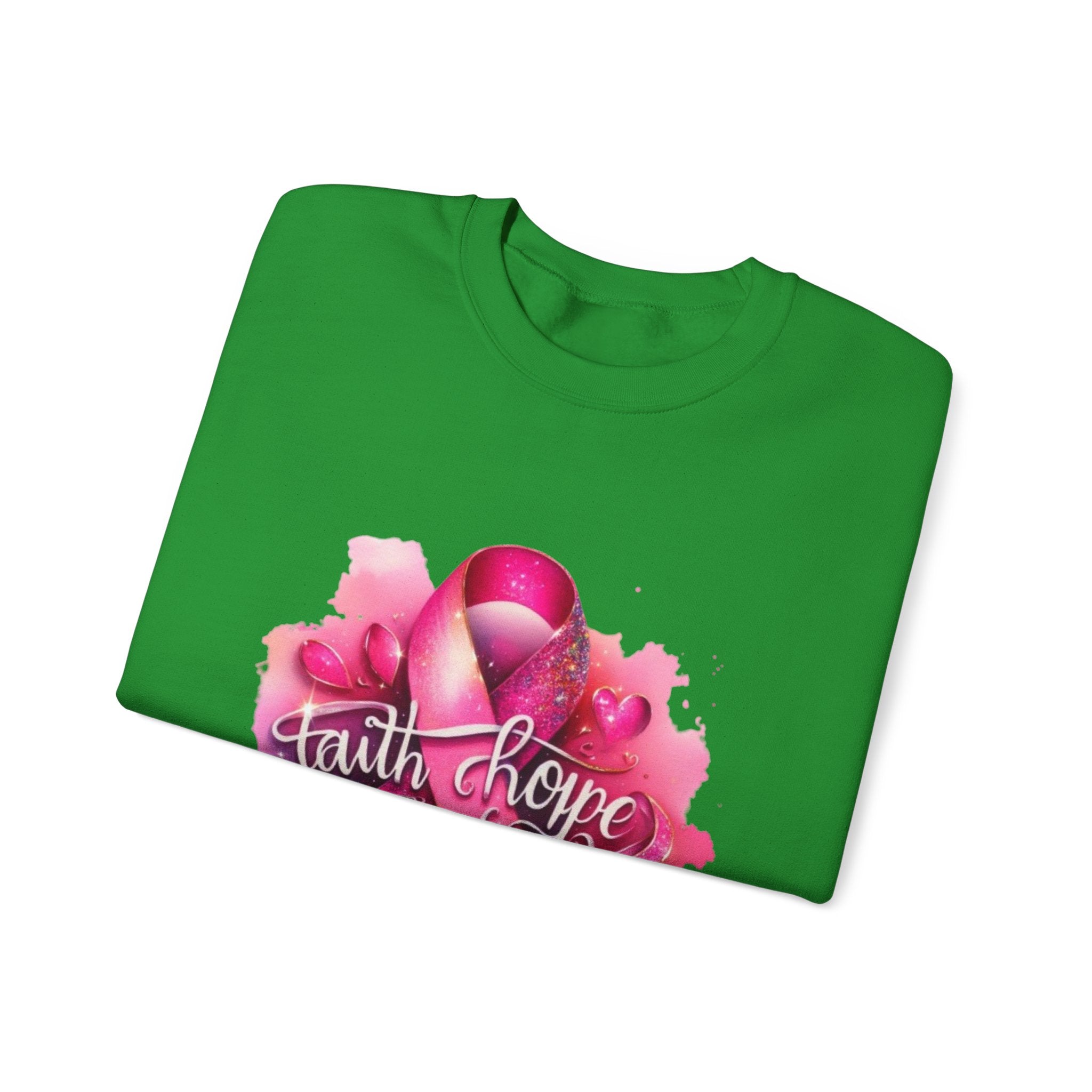 Breast Cancer Awareness Sweatshirt, Faith Hope Love Crewneck, Comfort Fashion, Supportive Gift for Her, Pink Ribbon Apparel