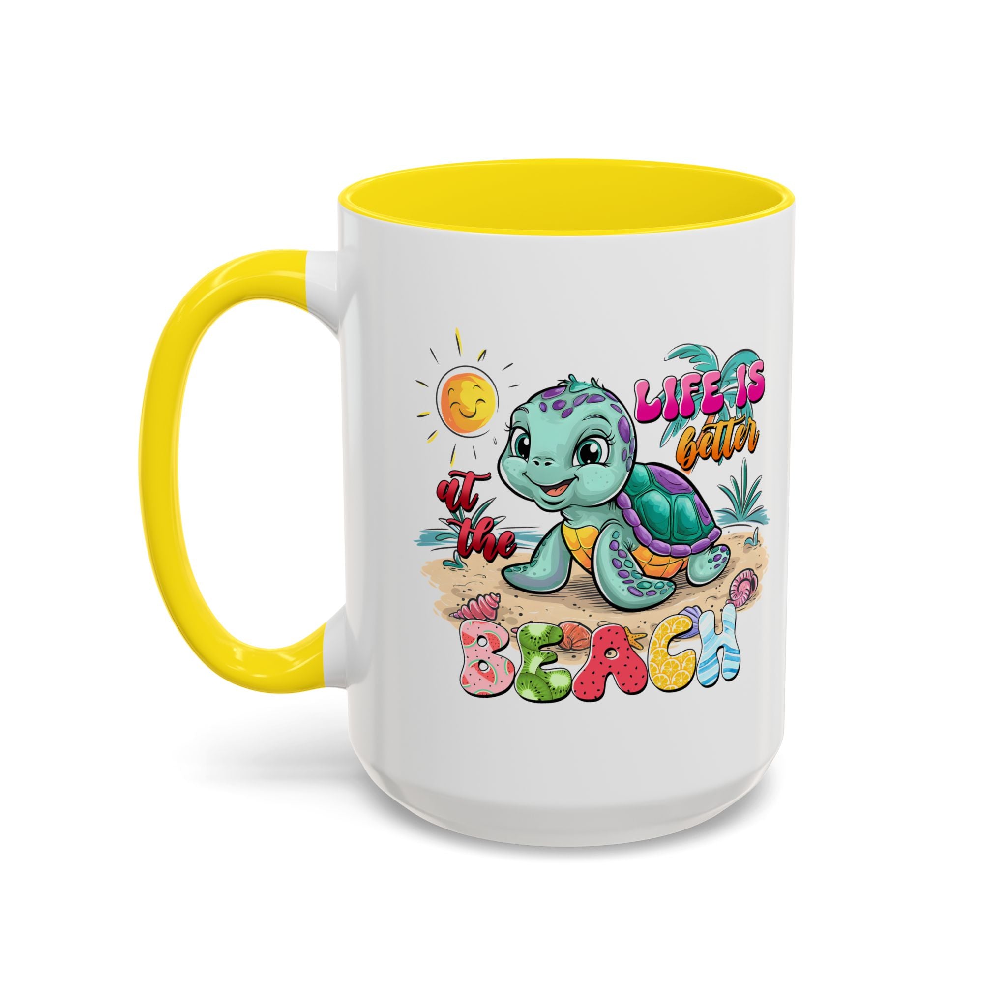 Beach Vibe Accent Coffee Mug - "Life is Better at the Beach" Design turtle animal lover