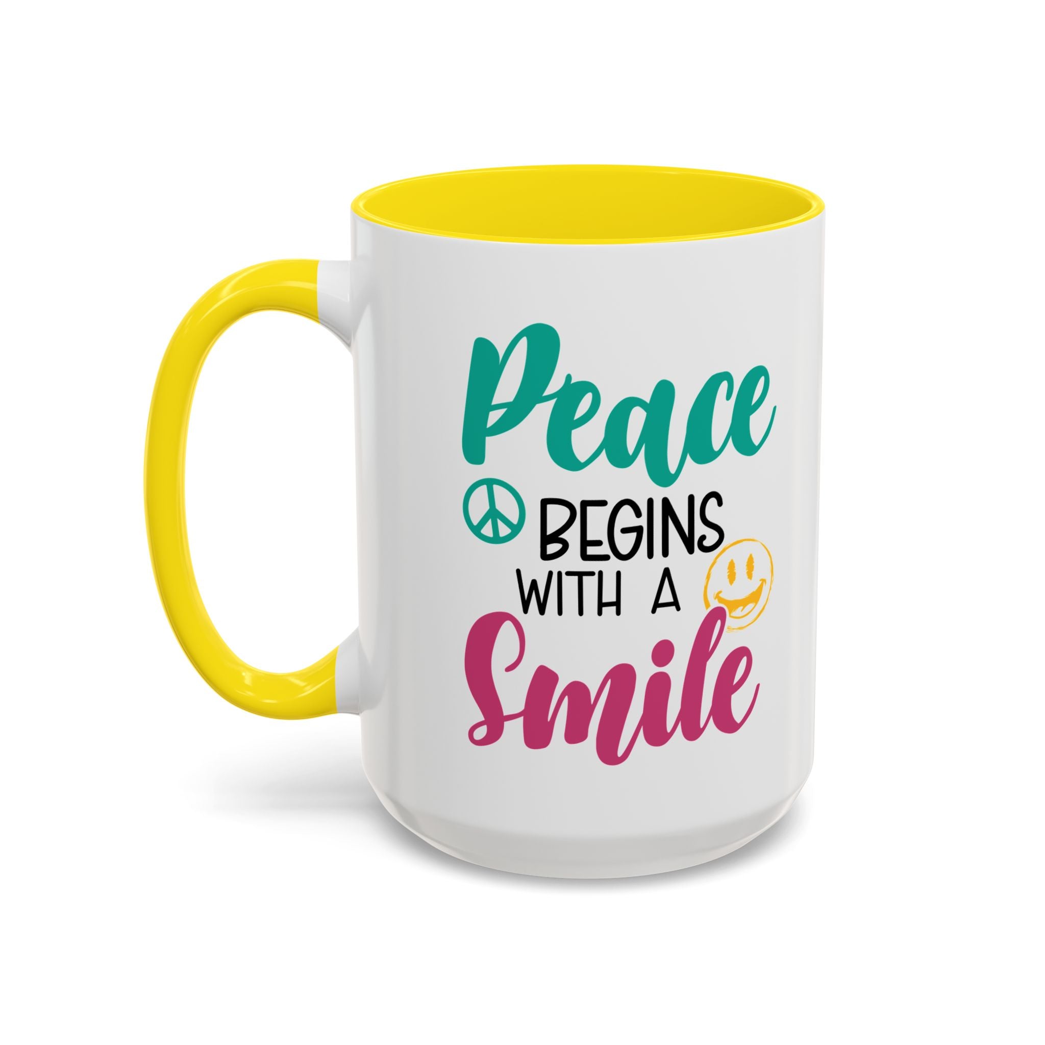 Inspirational Peace Coffee Mug - "Peace Begins with a Smile" - 11oz & 15oz