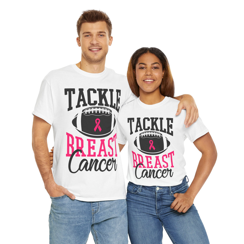 Unisex Heavy Cotton Tee - Tackle Breast Cancer Awareness Shirt, Football Support Tee, Gift for Cancer Fighters, Sports Fundraiser Shirt