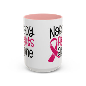 Inspirational Coffee Mug for Support - 'Nobody Fights Alone' | Breast Cancer Awareness Gift, Motivational Mug, Friendship Gift, Self-Care