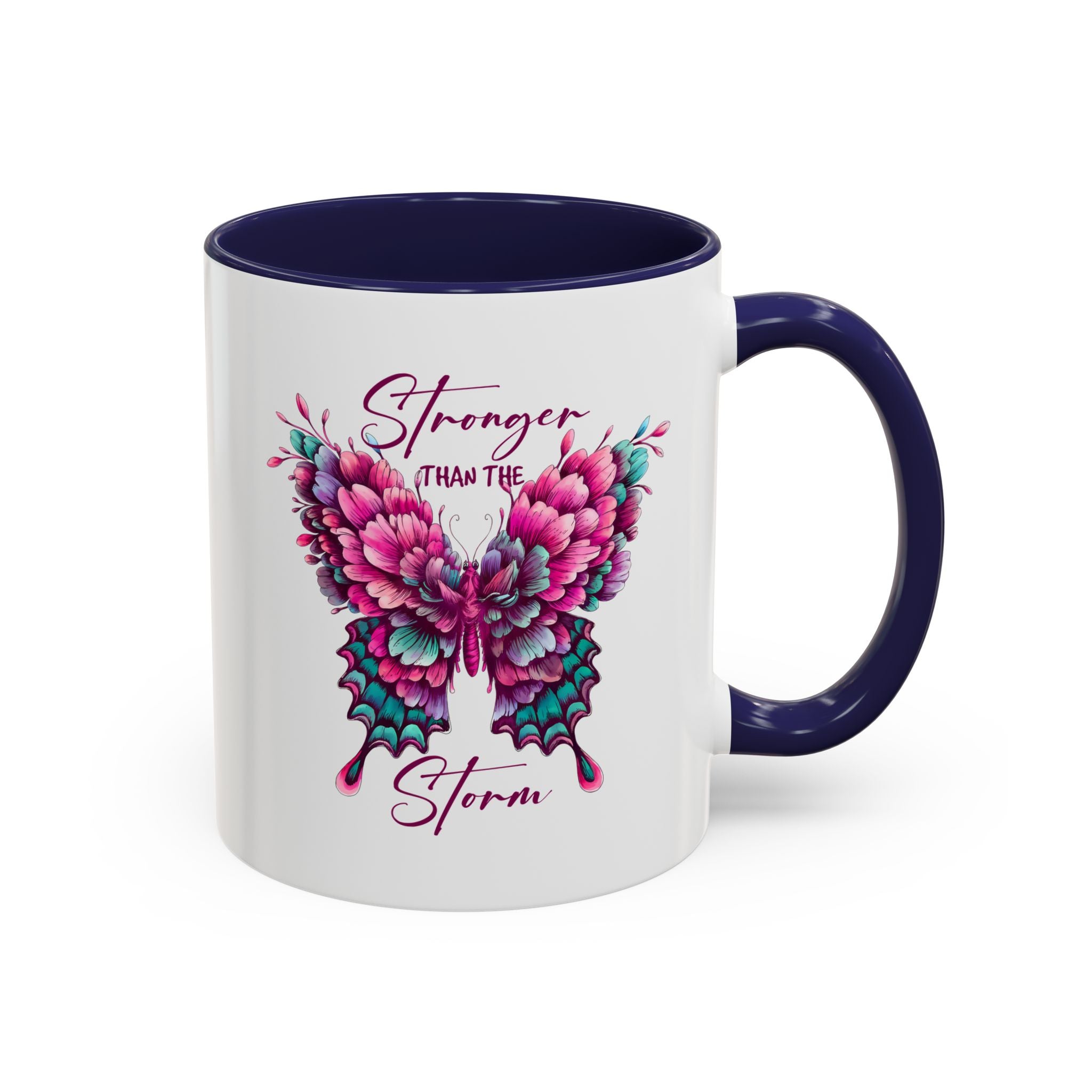 Stronger Than The Storm Accent Coffee Mug - Inspirational Butterfly Design