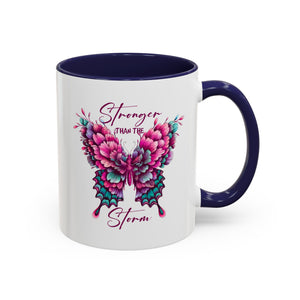 Stronger Than The Storm Accent Coffee Mug - Inspirational Butterfly Design