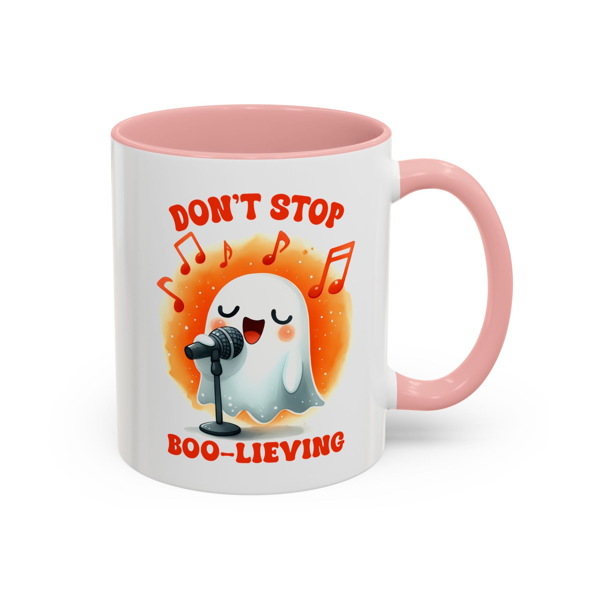 Ghost Coffee Mug, Perfect for Halloween, Fun Gift for Kids & Adults, Don't Stop Boo-lieving Mug, Caffeinated Spirits