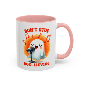 Ghost Coffee Mug, Perfect for Halloween, Fun Gift for Kids & Adults, Don't Stop Boo-lieving Mug, Caffeinated Spirits