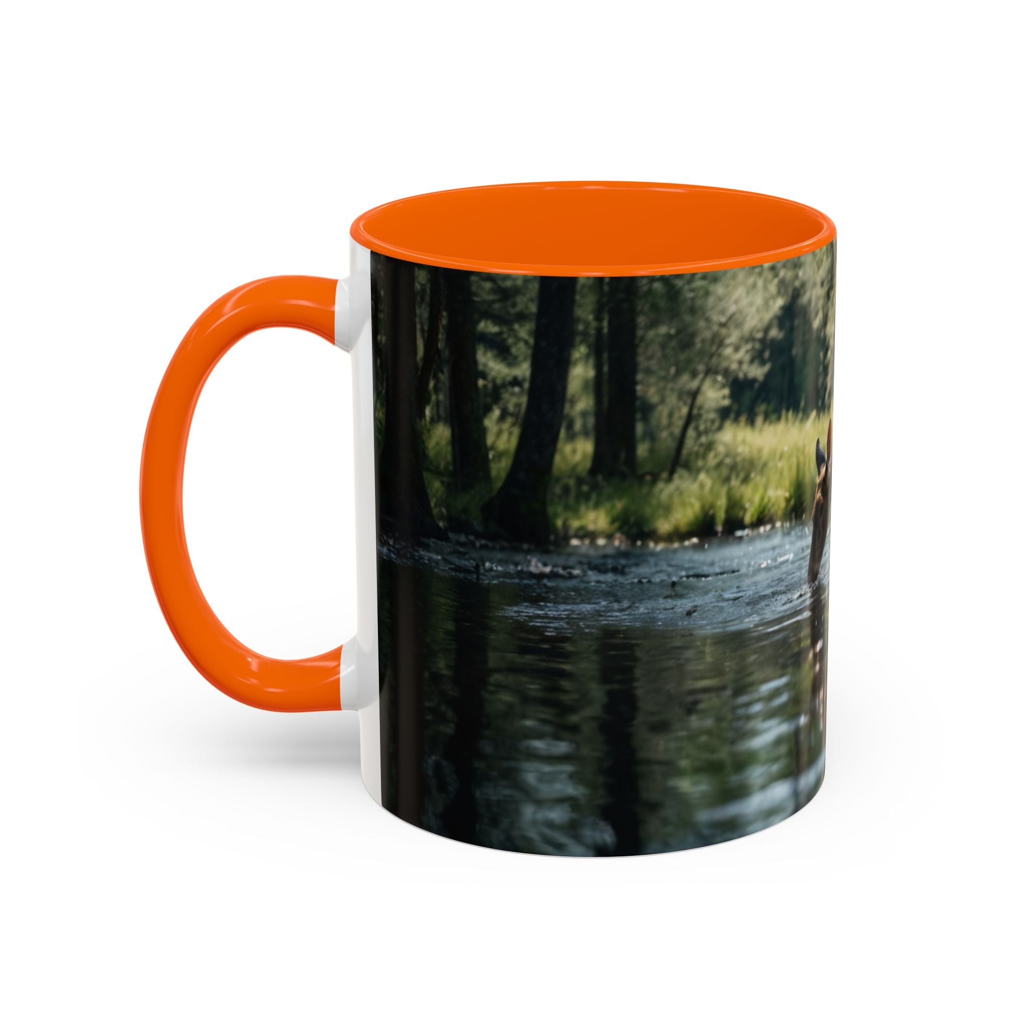 Deer at Stream Accent Coffee Mug — Scenic Wildlife Photo Mug (11/15oz) nature lovers