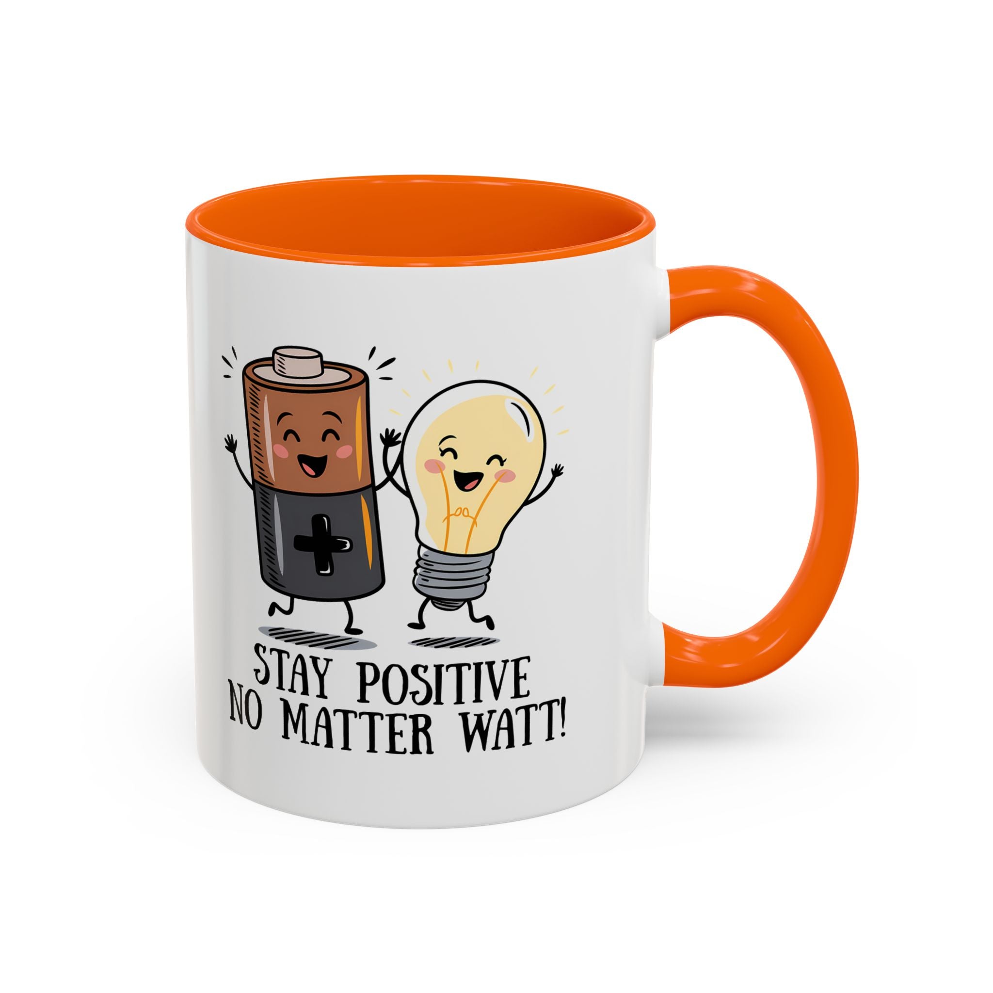 Stay Positive Accent Coffee Mug - 11oz & 15oz - Cute Light Bulb & Battery Design