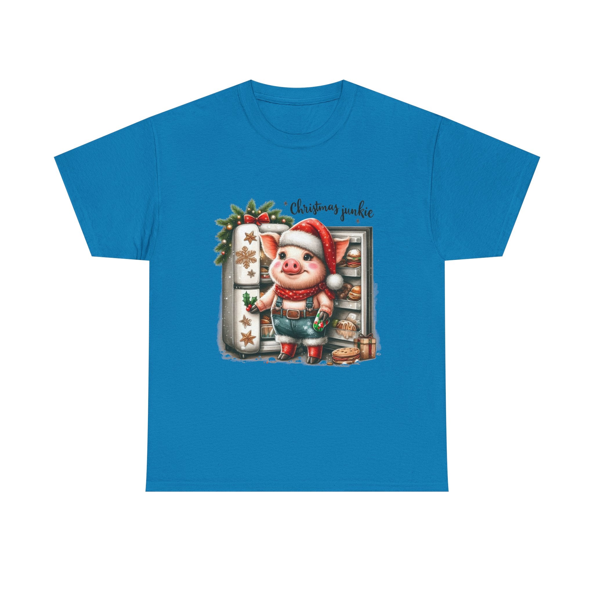 Christmas Junkie Unisex Cotton Tee, Fun Holiday Shirt, Christmas Gift, Pig T-Shirt, Festive Apparel, Cute Christmas Outfit
