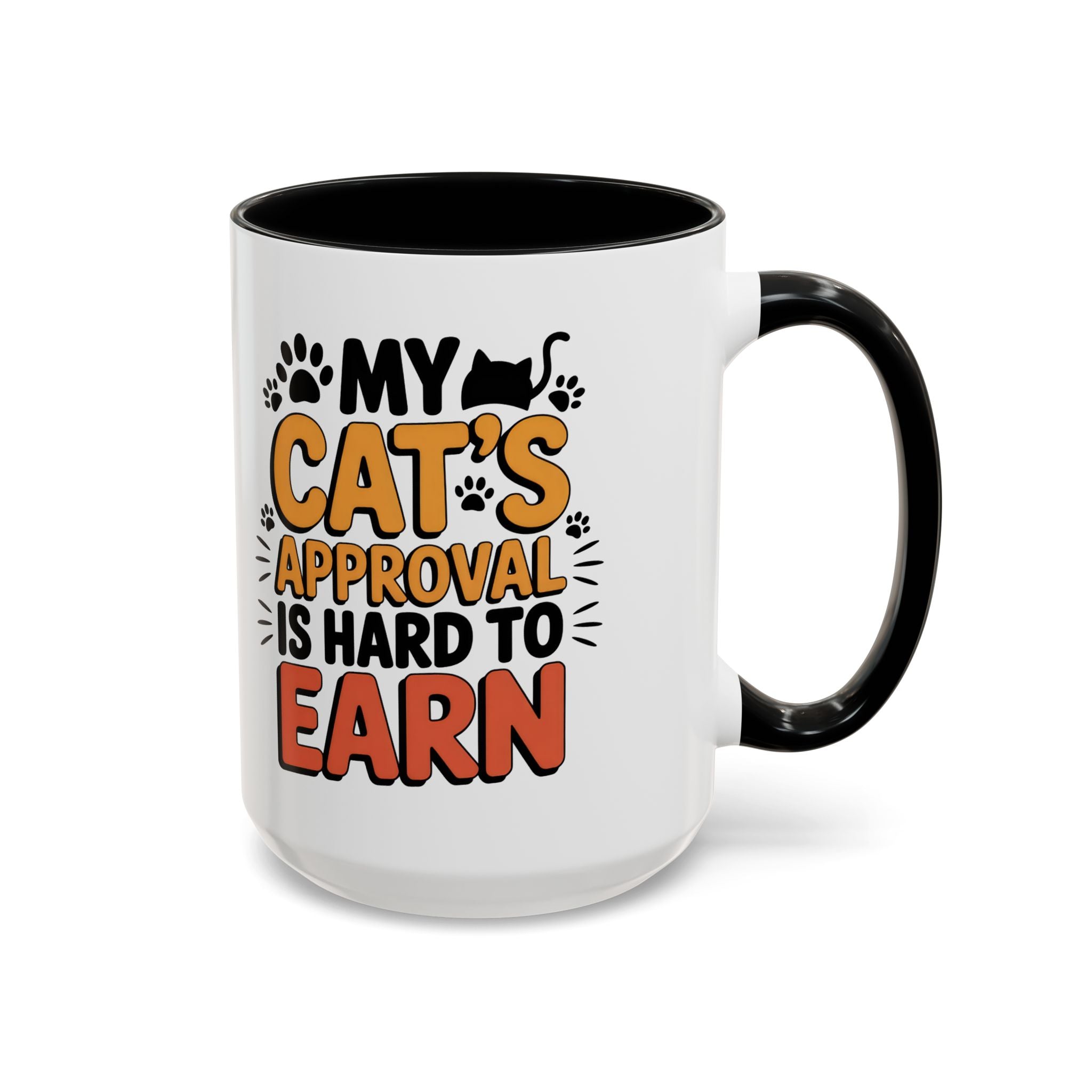 Cat Lover Coffee Mug — "My Cat's Approval Is Hard to Earn" Accent Ceramic Mug