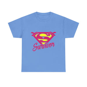 Super Survivor Unisex Heavy Cotton Tee, Support Cancer Awareness Shirt, Inspirational T-Shirt, Gift for Survivors, Motivational Apparel