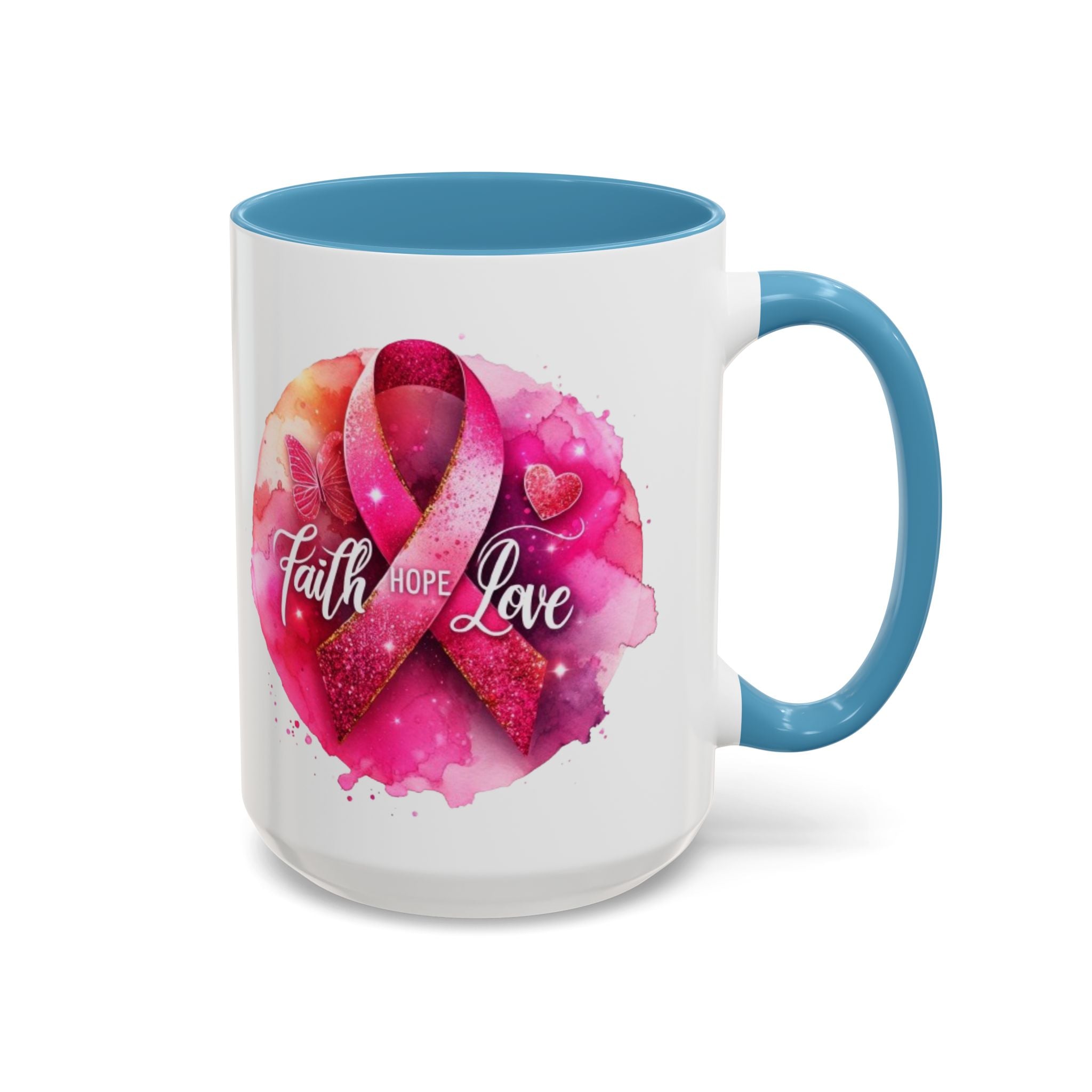 Inspirational Accent Coffee Mug with Pink Ribbon Design, Faith Hope Love Gift, Cancer Awareness Mug, Supportive Drinkware, Meaningful [...]