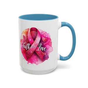 Inspirational Accent Coffee Mug with Pink Ribbon Design, Faith Hope Love Gift, Cancer Awareness Mug, Supportive Drinkware, Meaningful [...]