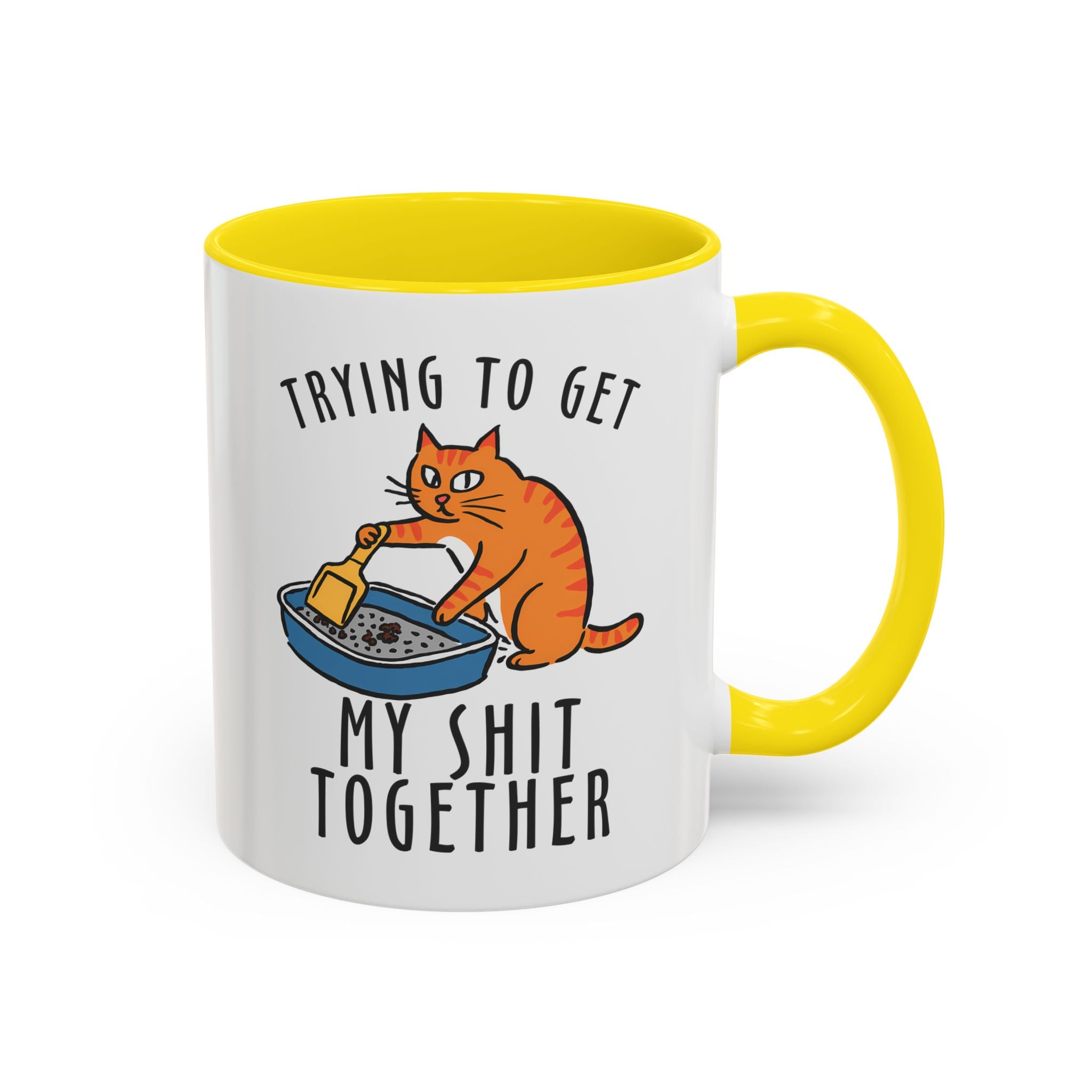 Funny Cat-Themed Coffee Mug - "Trying to Get My Shit Together" adult humor
