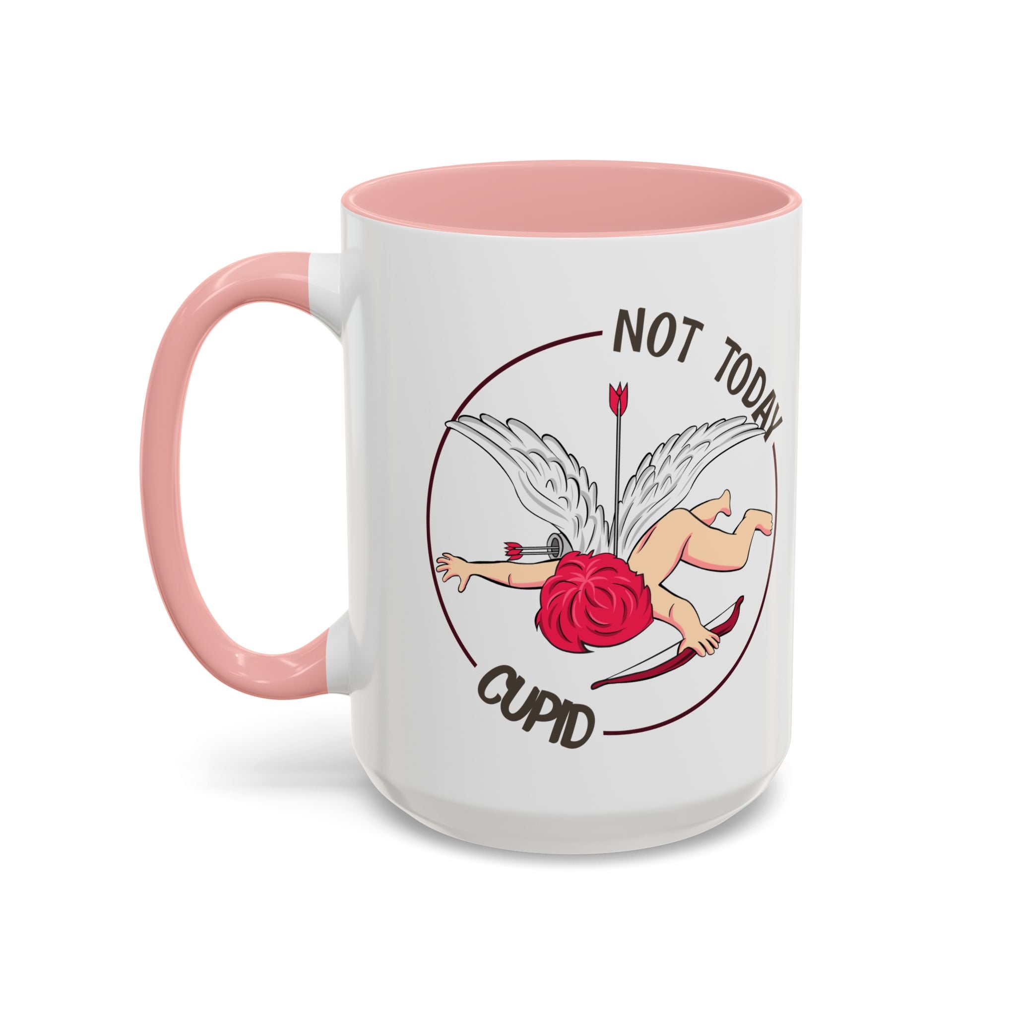 Not Today Cupid Coffee Mug — Funny Anti-Valentine Accent Mug (11/15oz)
