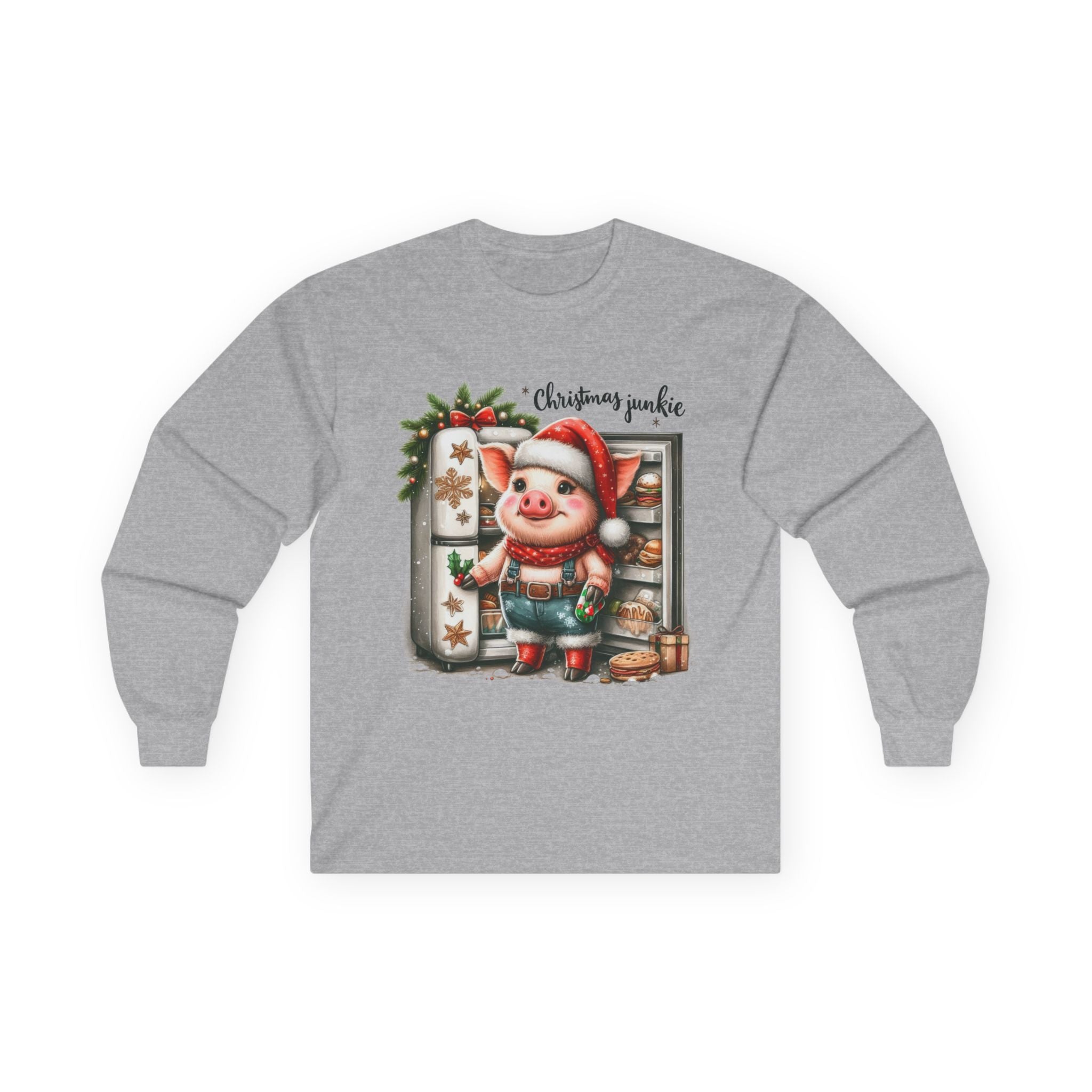 Christmas Pig Long Sleeve Tee, Festive Unisex Shirt, Holiday Apparel, Cute Animal Gift, Winter Wonderland Merch