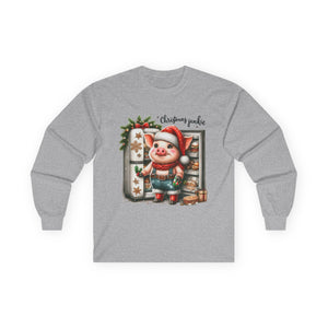 Christmas Pig Long Sleeve Tee, Festive Unisex Shirt, Holiday Apparel, Cute Animal Gift, Winter Wonderland Merch