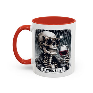 Stylish Skull Coffee Mug, Gothic Drinkware, Staying Alive Gift for Halloween, Funny Office Mug, Alternative Drinkware