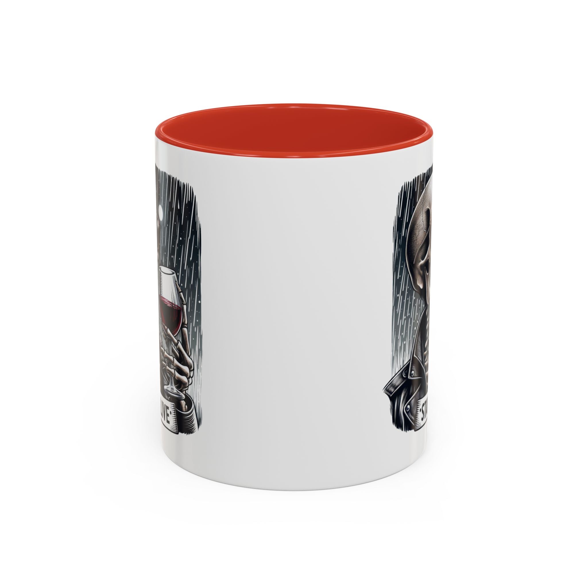 Stylish Skull Coffee Mug, Gothic Drinkware, Staying Alive Gift for Halloween, Funny Office Mug, Alternative Drinkware