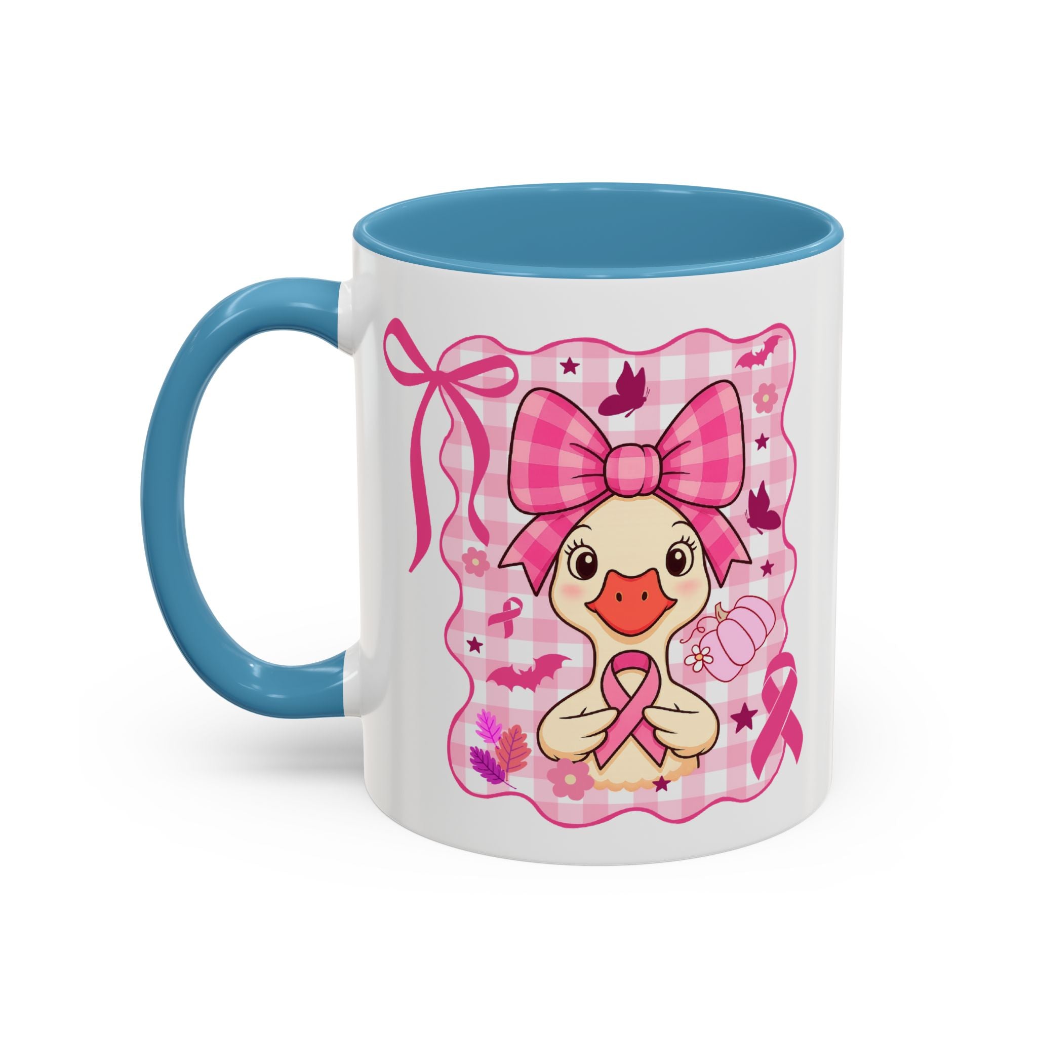 Pink Ribbon Duck Coffee Mug for Breast Cancer Awareness, Cute Gift for Her, Supportive Breast Cancer Mug, Unique Coffee Cup, Holiday Present
