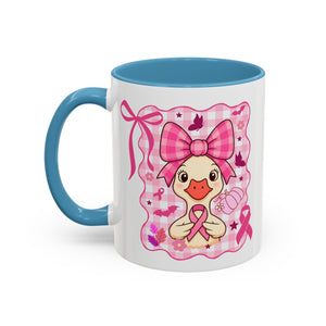 Pink Ribbon Duck Coffee Mug for Breast Cancer Awareness, Cute Gift for Her, Supportive Breast Cancer Mug, Unique Coffee Cup, Holiday Present