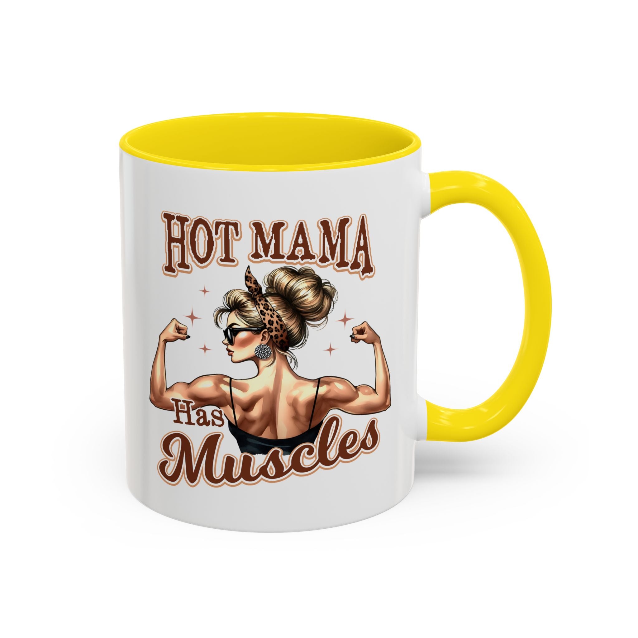 Hot Mama Has Muscles Coffee Mug - Fun & Motivational 11/15oz Accent Mug for Fitness Lovers