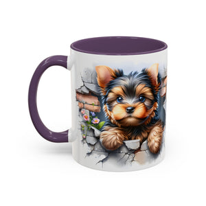 Cute Dog Peeking Coffee Mug, Pet Lover Gift, Yorkshire Terrier Mug, Animal Lover Coffee Cup, Dog-Themed Drinkware, Doggie Mug