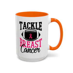Tackle Breast Cancer Coffee Mug, Supportive Gift for Football Fans, Awareness Mug, Cheer Team Spirit, Fundraiser Drinkware