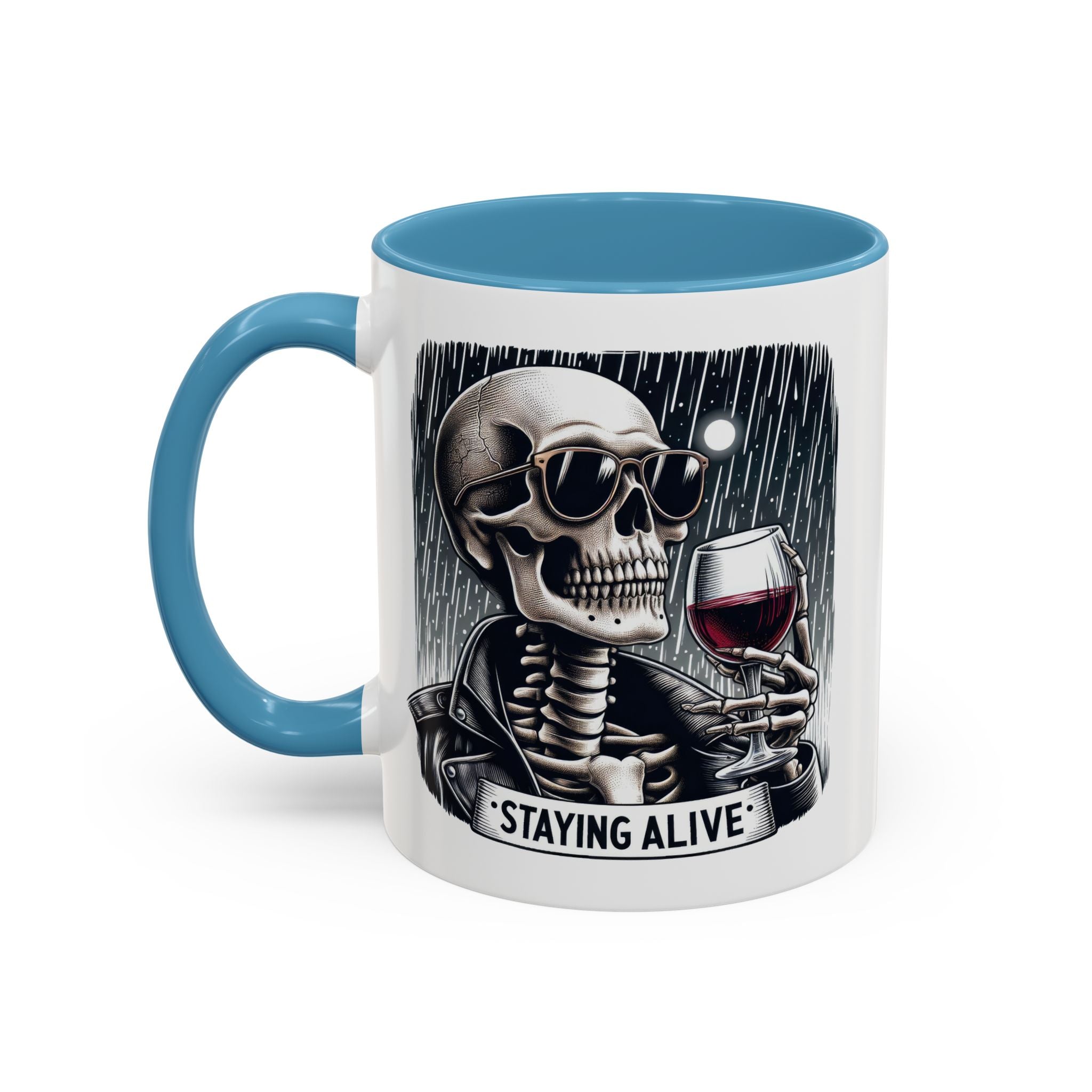 Stylish Skull Coffee Mug, Gothic Drinkware, Staying Alive Gift for Halloween, Funny Office Mug, Alternative Drinkware