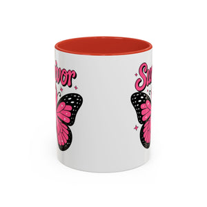 Survivor Butterfly Coffee Mug, Inspirational Gift, Pink Ribbon Mug, Breast Cancer Awareness, Empowerment Cup, Motivational Drinkware