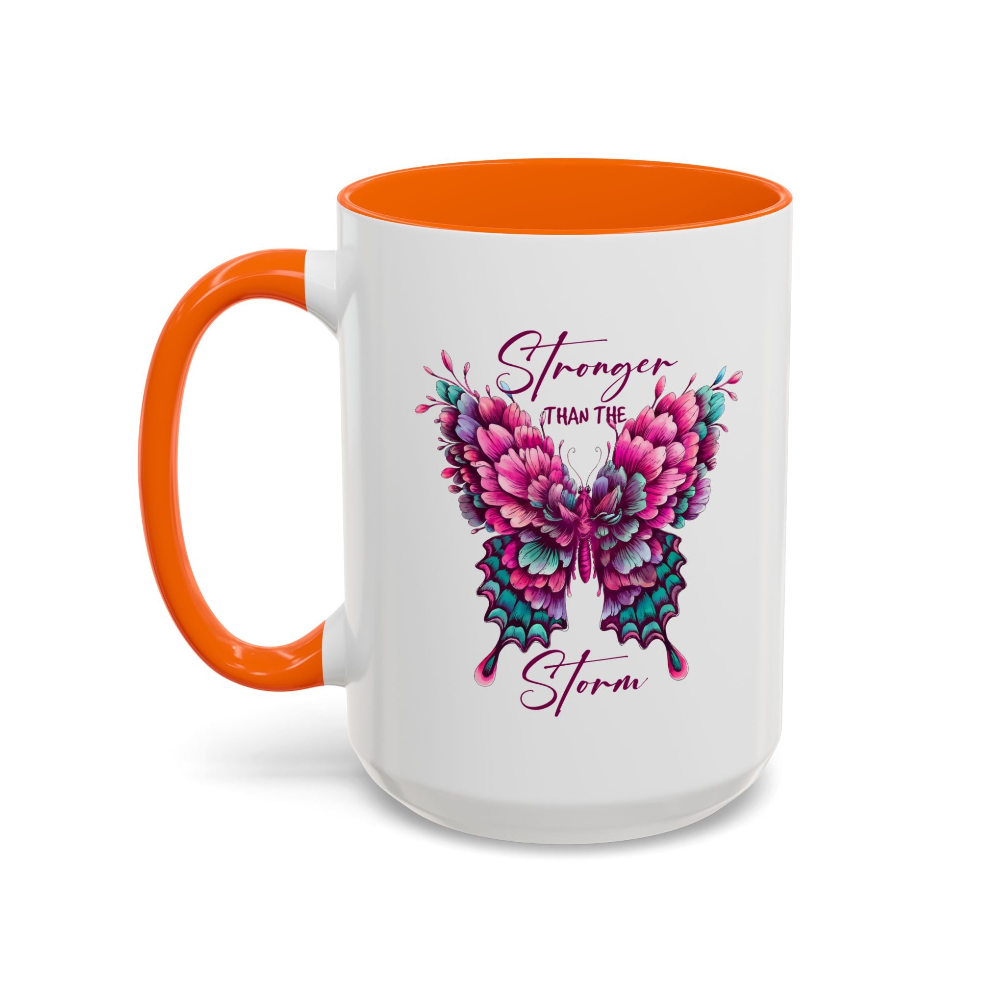 Stronger Than The Storm Accent Coffee Mug - Inspirational Butterfly Design