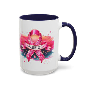Pink Ribbon Warrior Coffee Mug, Support Breast Cancer Awareness Gift, Inspirational Mug, Cancer Survivor Merchandise, 11oz 15oz Mug