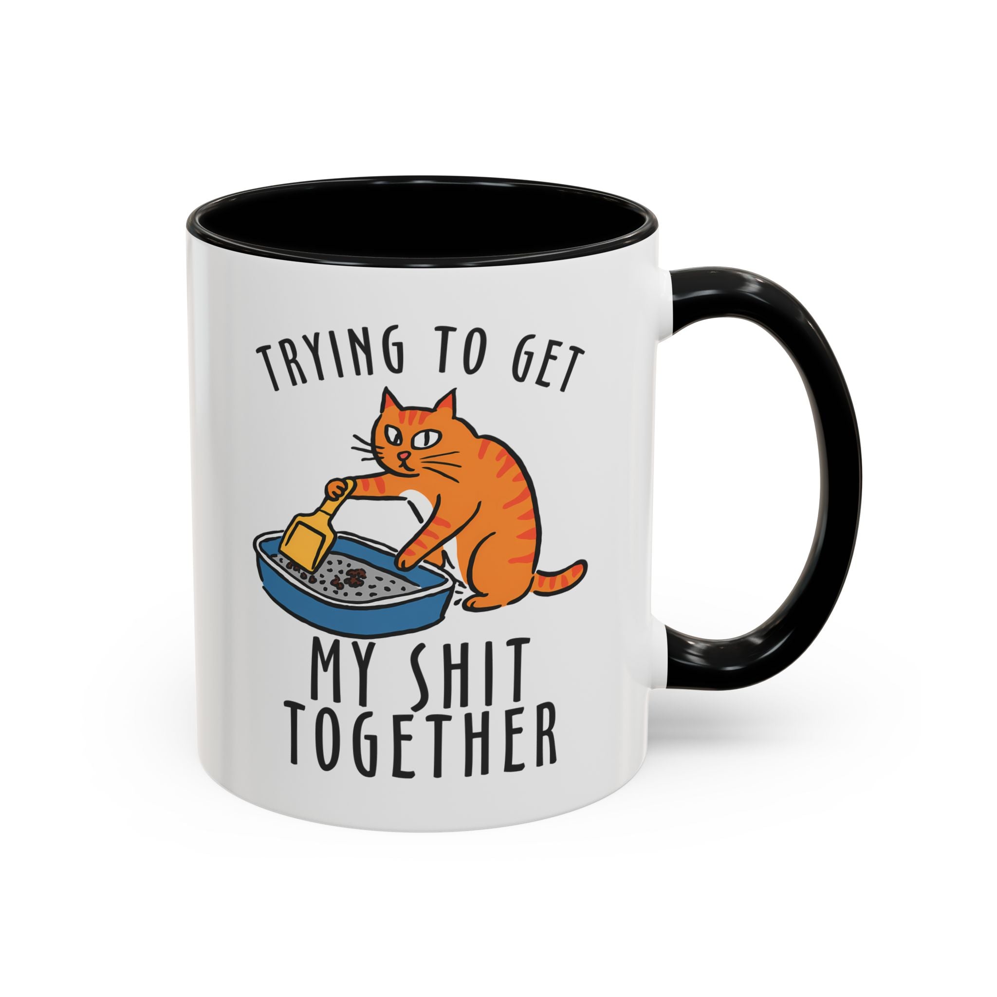 Funny Cat-Themed Coffee Mug - "Trying to Get My Shit Together" adult humor