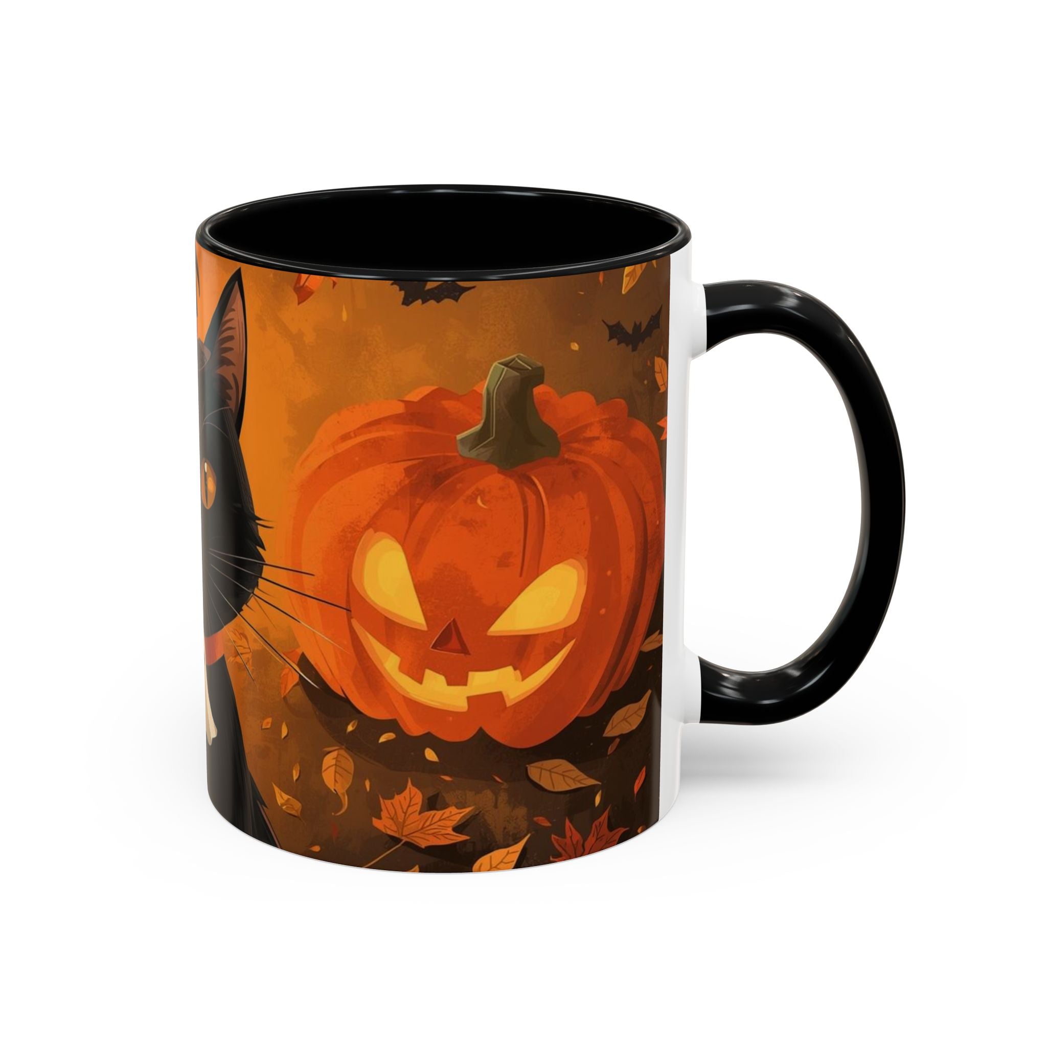 Halloween Cat Coffee Mug - Spooky Black Cat & Pumpkin Design