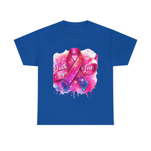 Faith, Hope, Love Tee - Unisex Heavy Cotton T-Shirt, Inspirational Shirt, Cancer Awareness Gift, Motivational Apparel, Stylish Everyday Wear