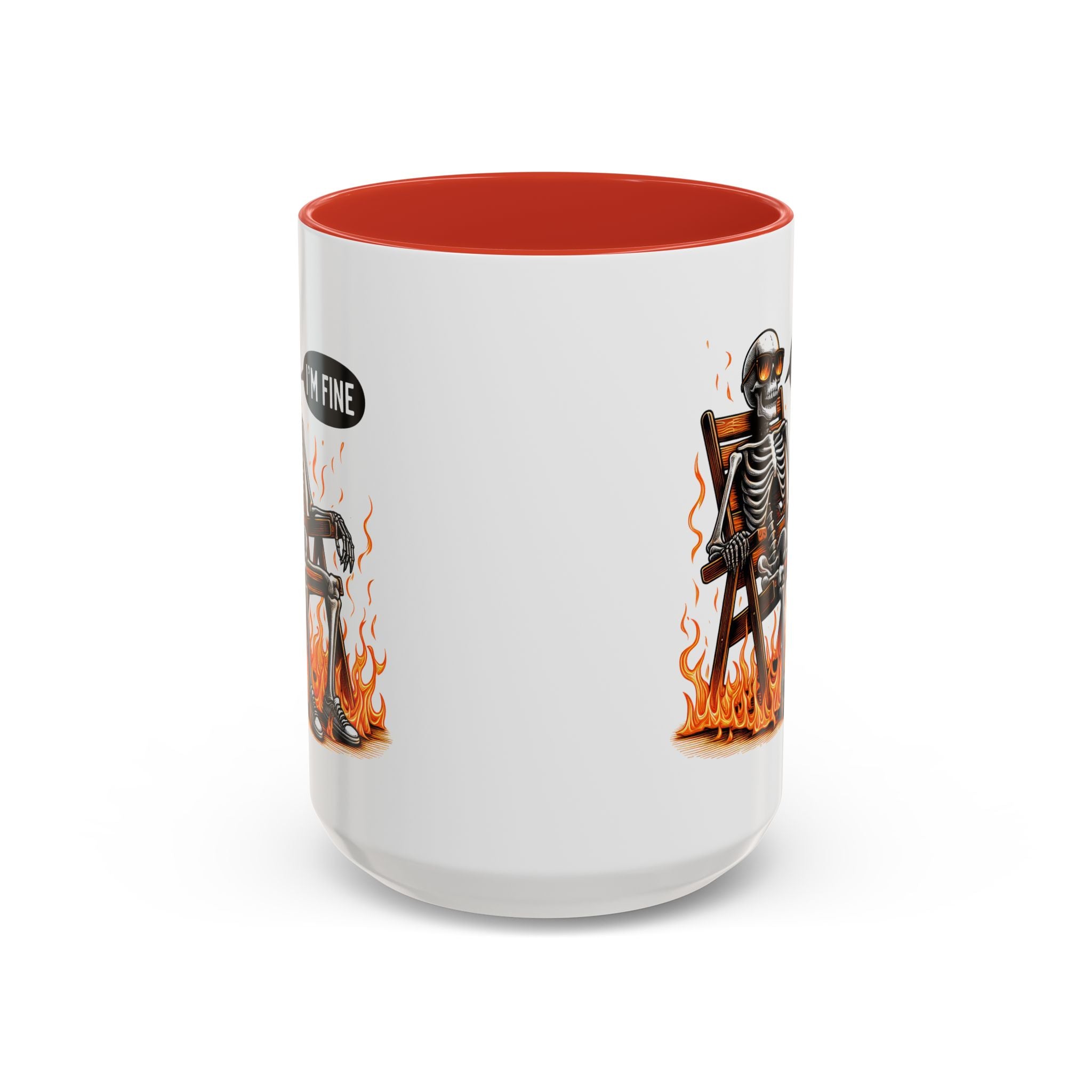 Funny I'M fine  Skeleton on fire Coffee Mug - Humor Gift for Halloween, Coffee Lovers,  Decor, Gag Gift, 11-15oz Accent Mug