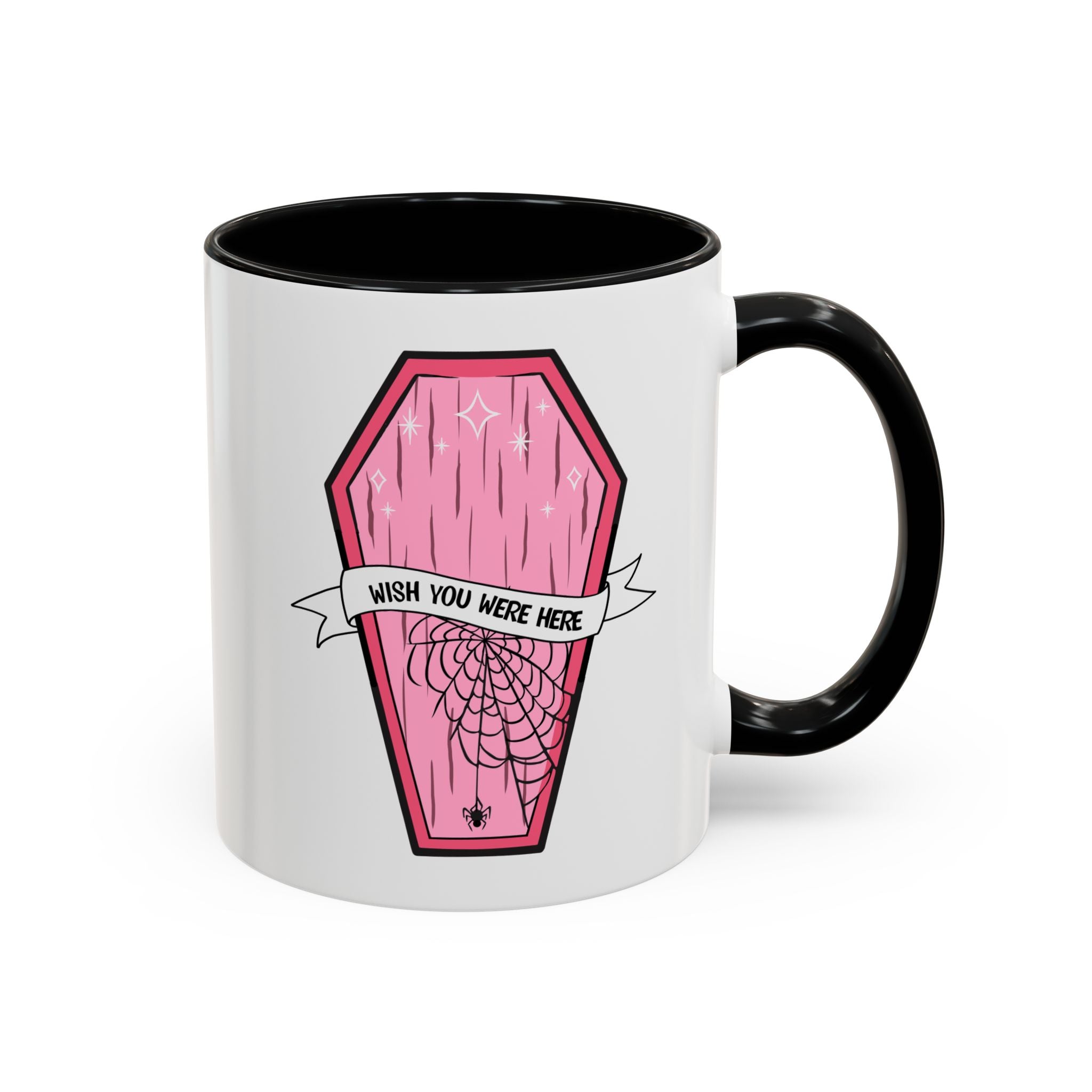 Pink Coffin Coffee Mug – "Wish You Were Here" Gothic Cute Tea Mug