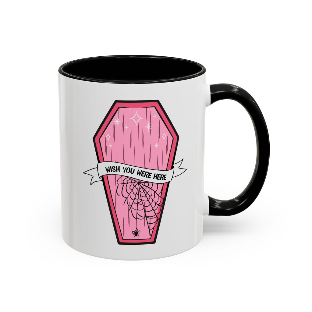 Pink Coffin Coffee Mug – "Wish You Were Here" Gothic Cute Tea Mug