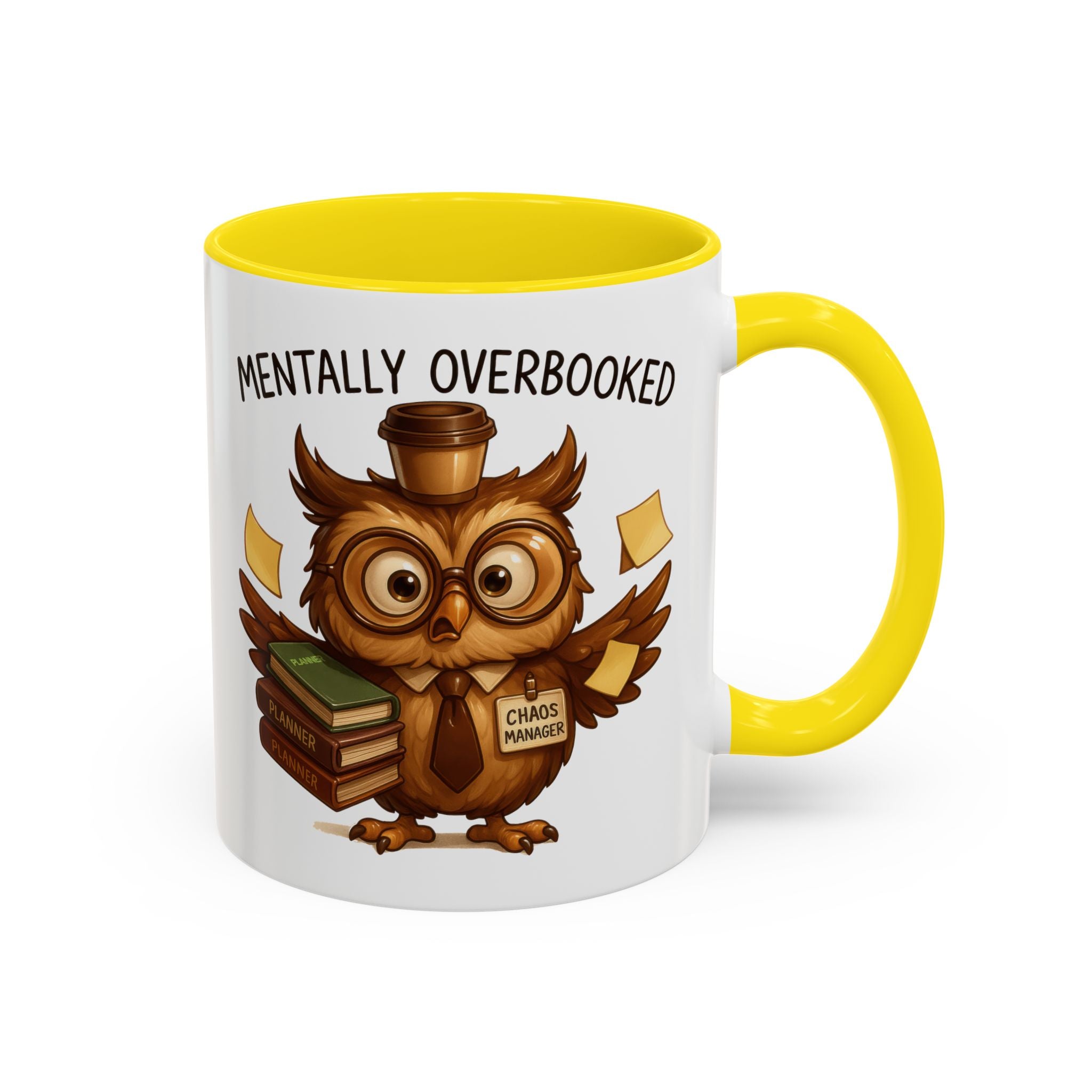Cute Owl Coffee Mug | Mentally Overbooked Mug | Gifts for Book Lovers, Teacher Gifts, Office Decor, Funny Coffee Cup