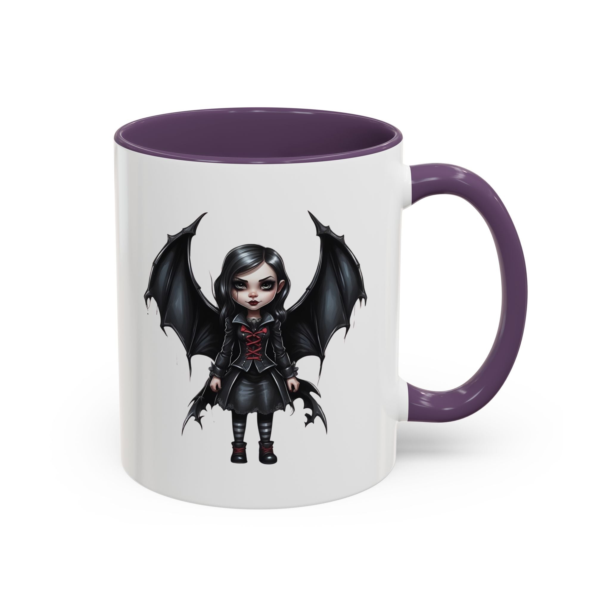 Gothic vampire girl with bat wings horror art Accent Coffee Mug (11, 15oz) vamp18