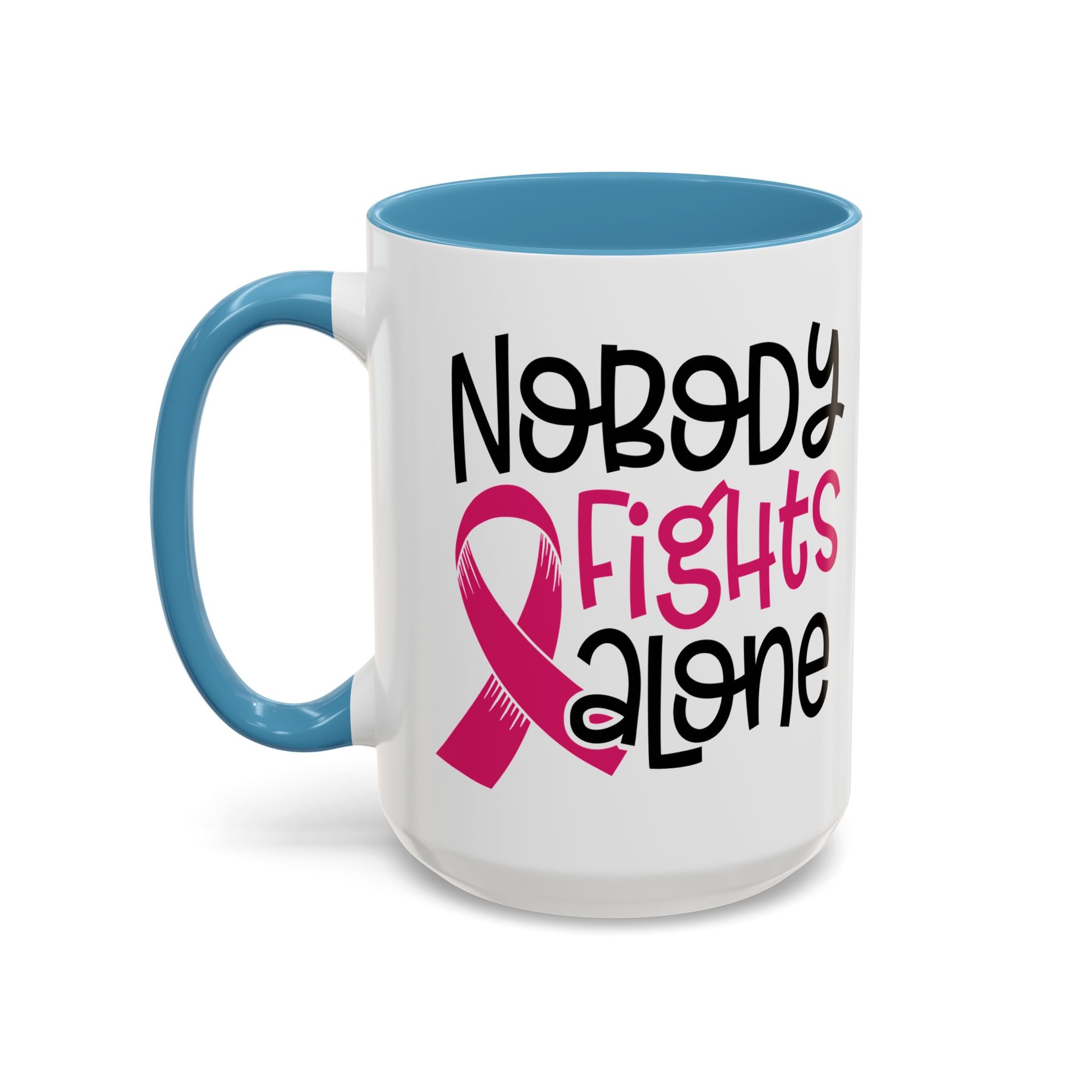 Inspirational Coffee Mug for Support - 'Nobody Fights Alone' | Breast Cancer Awareness Gift, Motivational Mug, Friendship Gift, Self-Care