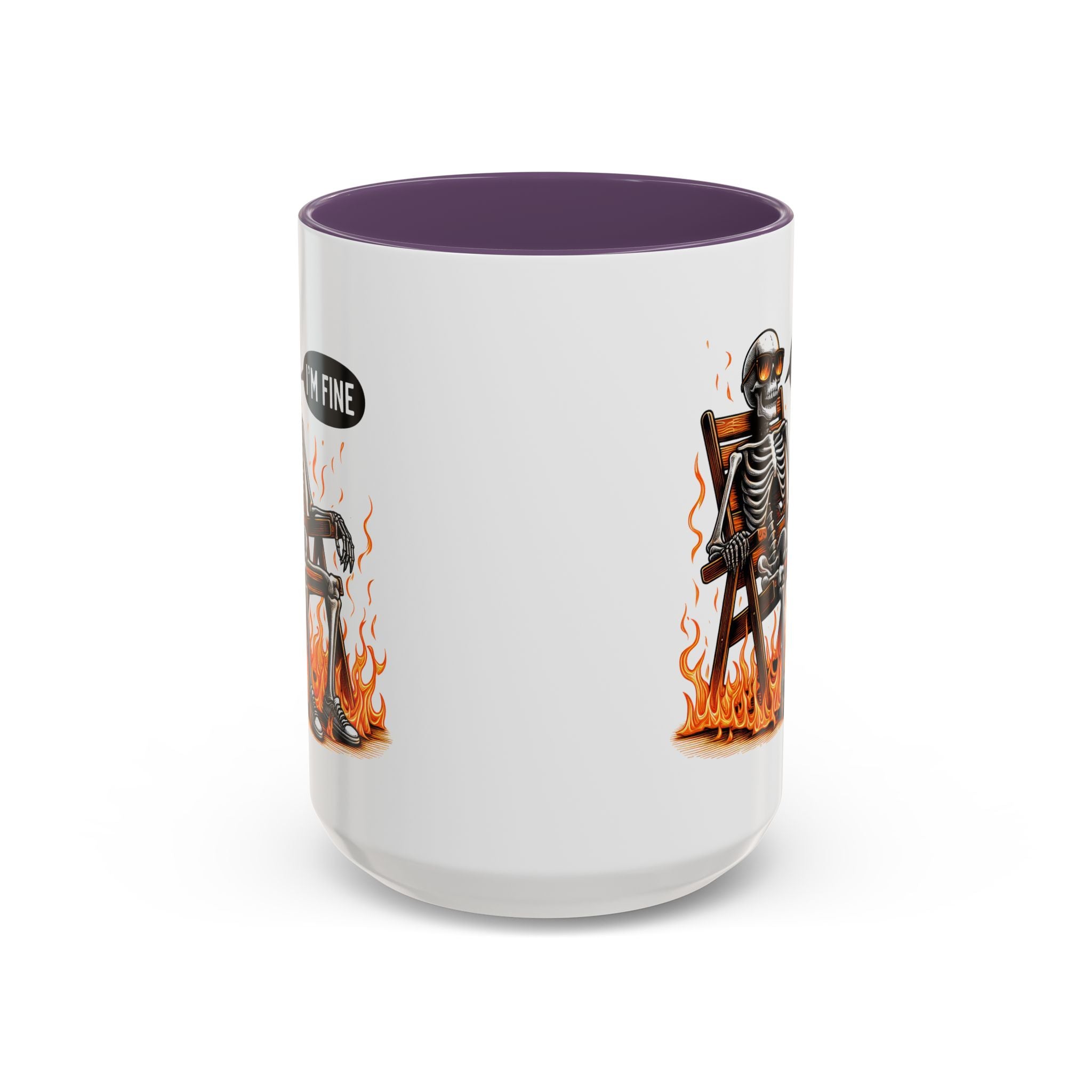 Funny I'M fine  Skeleton on fire Coffee Mug - Humor Gift for Halloween, Coffee Lovers,  Decor, Gag Gift, 11-15oz Accent Mug