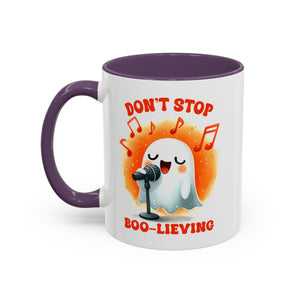 Ghost Coffee Mug, Perfect for Halloween, Fun Gift for Kids & Adults, Don't Stop Boo-lieving Mug, Caffeinated Spirits