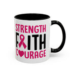 Inspirational Coffee Mug: Strength, Faith, Courage - Gift for Survivors, Awareness Events, Supportive Home Decor, Encouragement