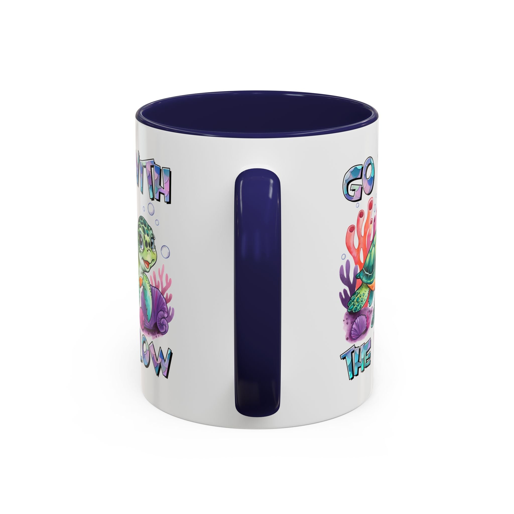 Ocean-Inspired Accent Coffee Mug - 'Go With The Flow' Design turtle