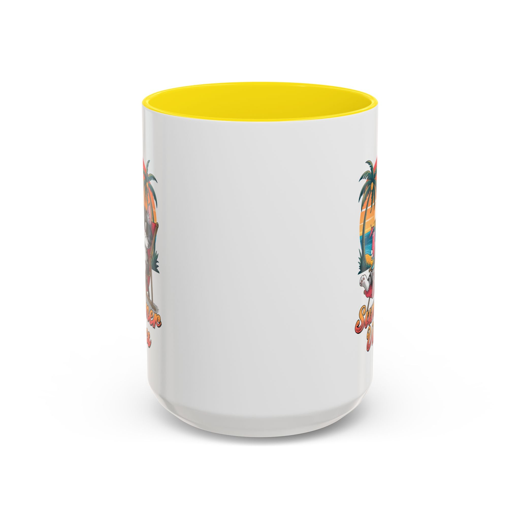 Summer Vibes Coffee Mug, Tropical Cat Mug, Beach Lover Gift, Fun Animal Sipware, Vacation-themed Drinkware, Pet Lover Cup