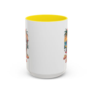 Summer Vibes Coffee Mug, Tropical Cat Mug, Beach Lover Gift, Fun Animal Sipware, Vacation-themed Drinkware, Pet Lover Cup