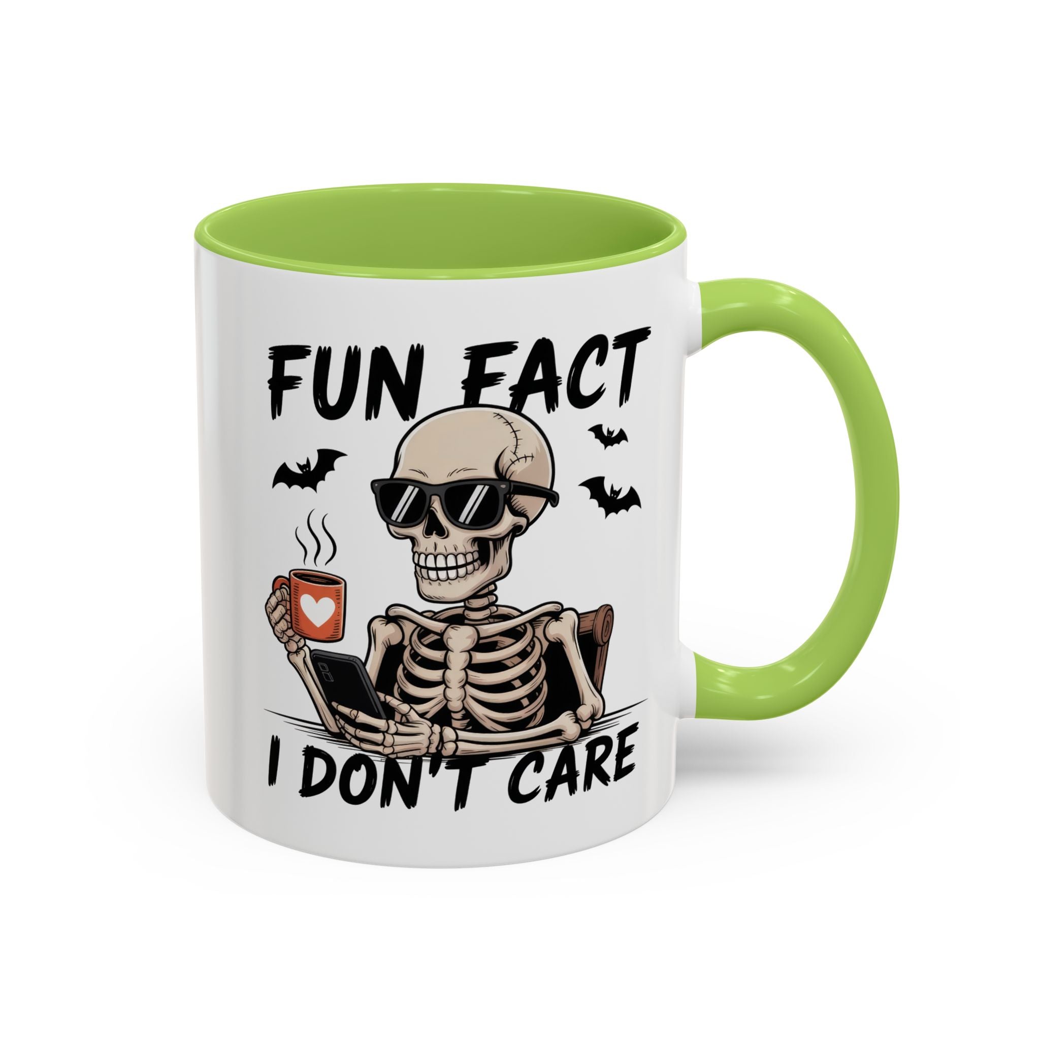 Fun Fact I Don’t Care Skull Coffee Mug — Halloween Accent Coffee Cup (11/15oz)