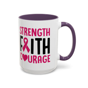 Inspirational Coffee Mug: Strength, Faith, Courage - Gift for Survivors, Awareness Events, Supportive Home Decor, Encouragement